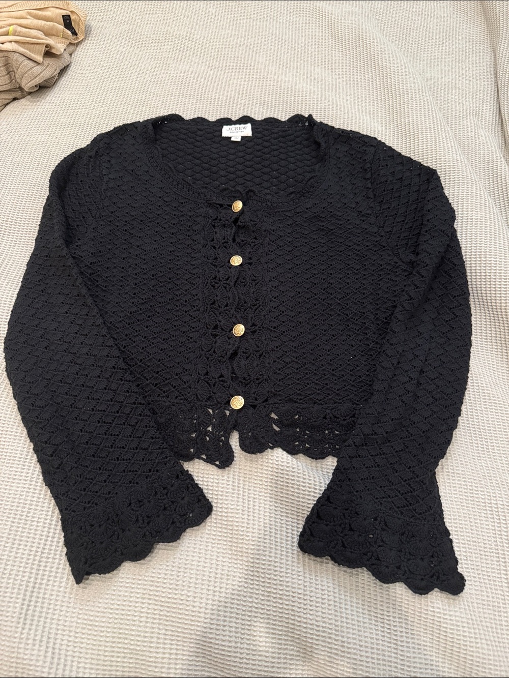 J. Crew Collection Black Crochet Button-Front Women's Sweater